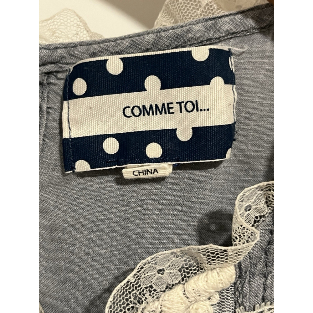 Comme Toi Anthropologie Peasant Blouse Large Blue Linen - Picture 6 of 8